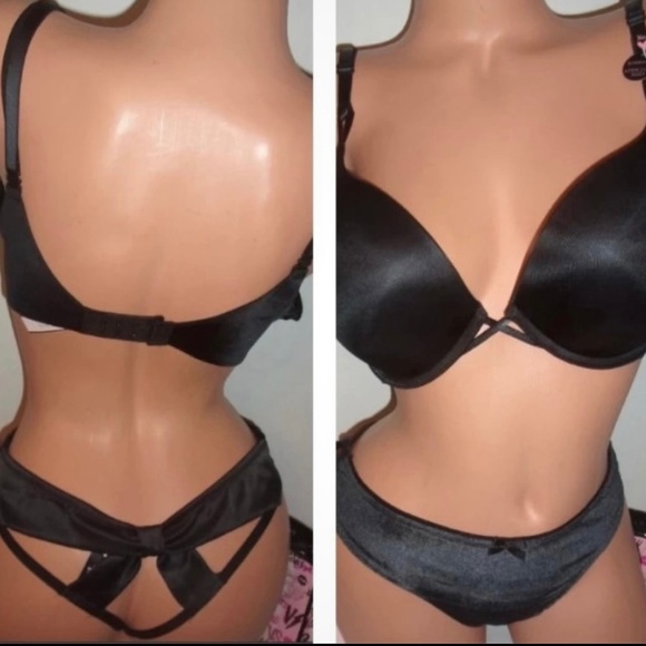 36D Victoria’s Secret Bombshell add 2X cups Plunge Bra & peekaboo bow Thong set - Picture 5 of 5